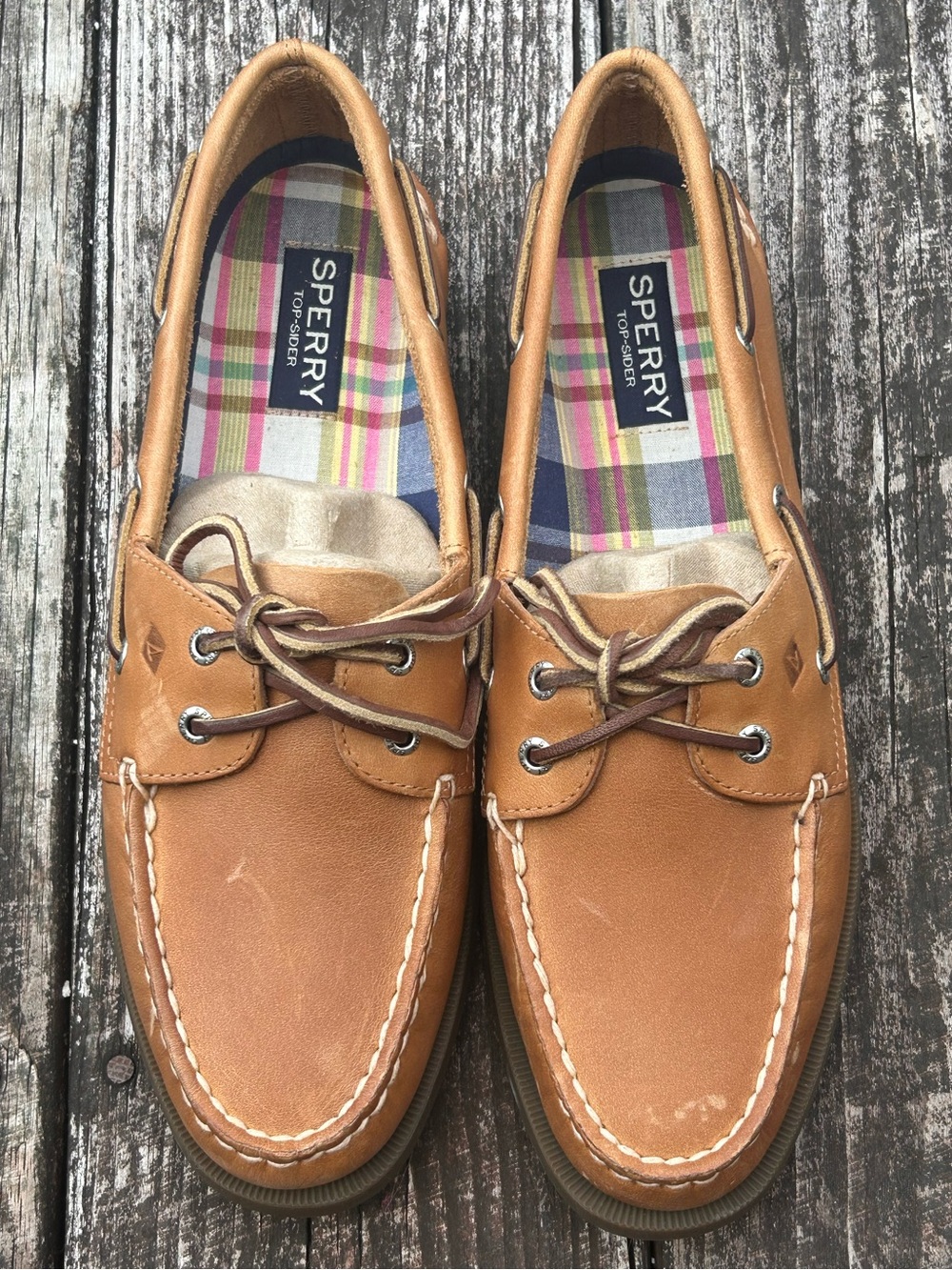 Sperry Top-Sider Womenโs 9.5 M Tan Leather Authentic Original Boat Shoes